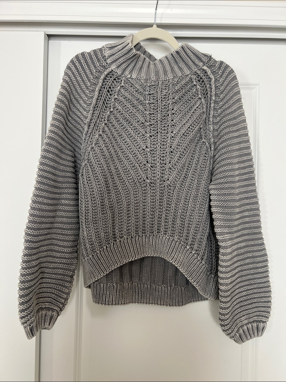 Free People Gray Cable Knit Raglan Pullover